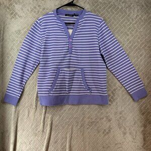 Speculation Womens Large Sweater Light Blue Striped Henley Pop Over